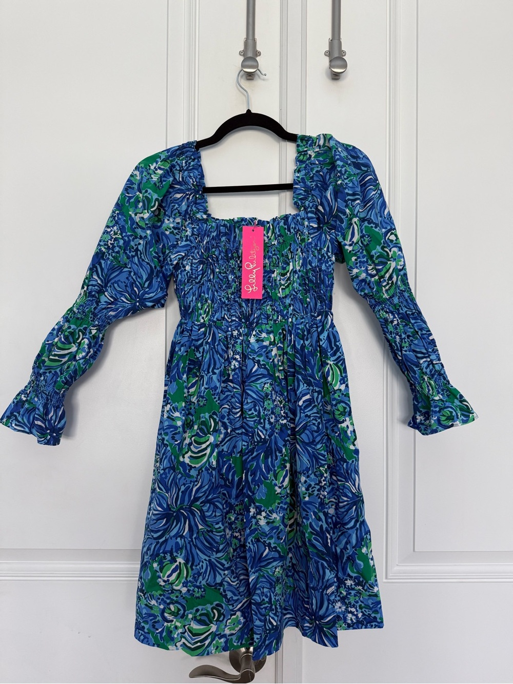 Lilly Pulitzer Blue and Green Floral Smocked Dress NWT